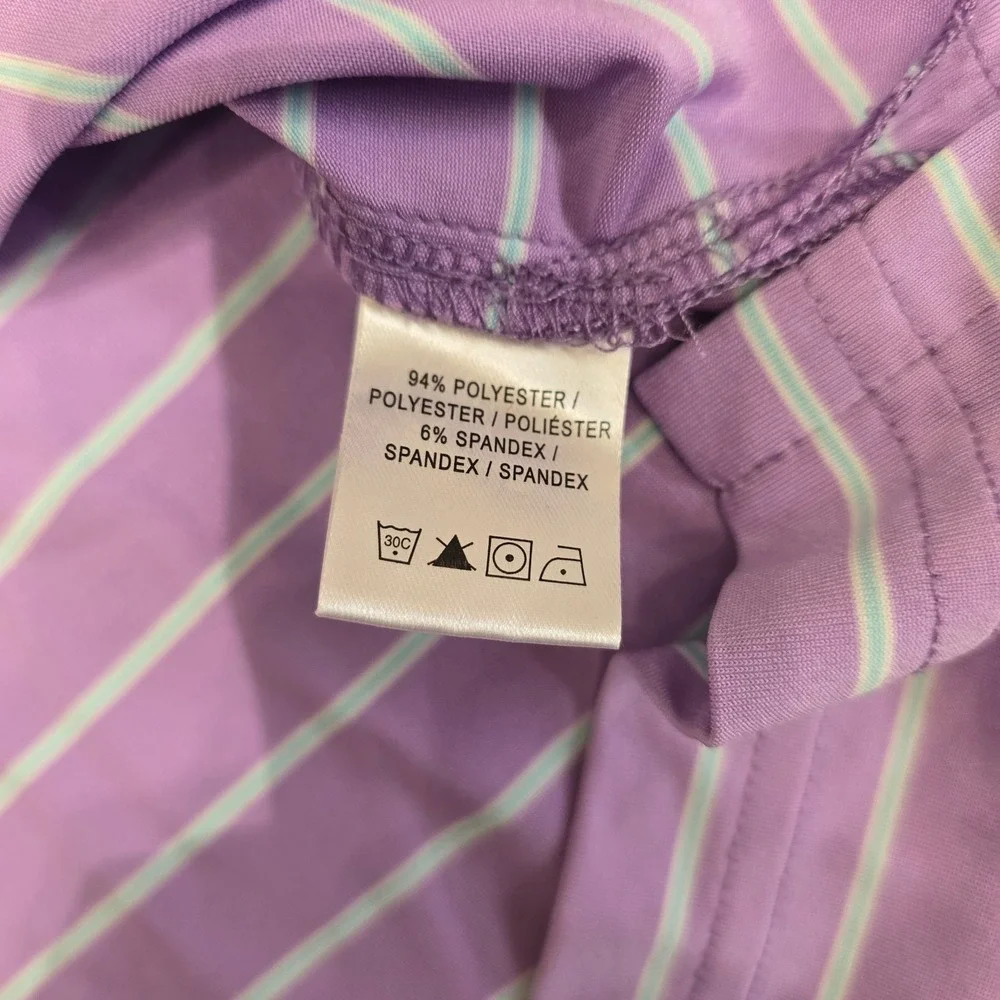 F&G Tech Mens Purple Striped Polo Shirt Forest Creek Golf Club Large Made in USA - Picture 4 of 6